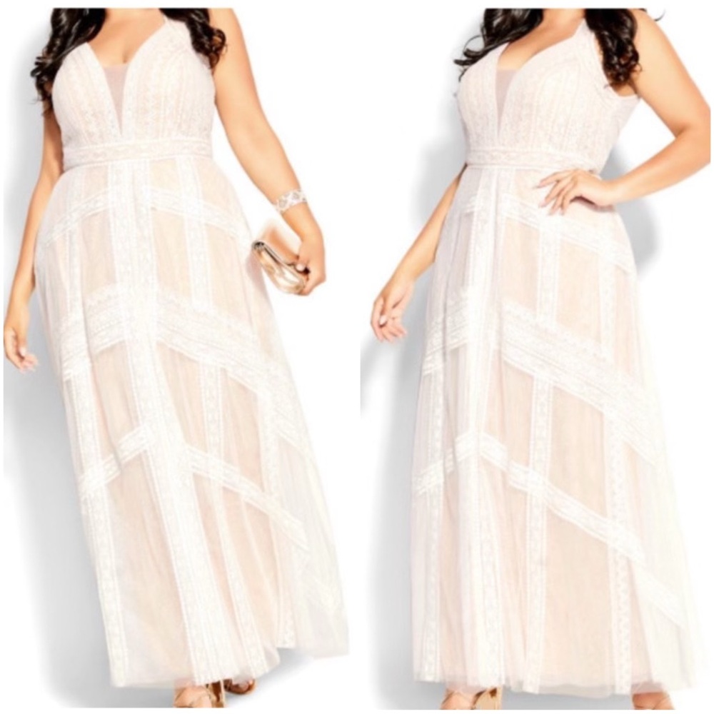 Elegant White Lace Maxi Dress with V-Neck
